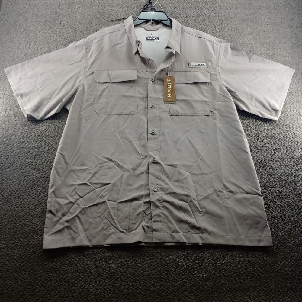 Habit Men XL Fishing Shirt UPF 50+ Vented Short Sleeve Button Gray NWT
